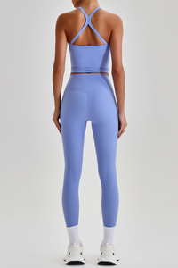 Women's Square Cross Back Tank Top &High Rise Leggings Set