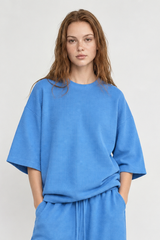 Women's Drop Shoulder Loose Crew Neck Waffle Knit T-shirt