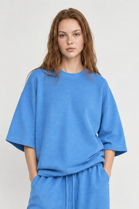 Women's Drop Shoulder Loose Crew Neck Waffle Knit T-shirt