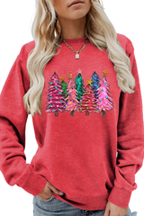 Women's Christmas Colorful Tree Print Crew Neck Sweatshirt