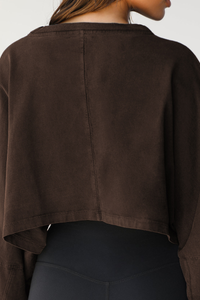 Women's Fall Cropped Drop Shoulder Relaxed Long Sleeve Top