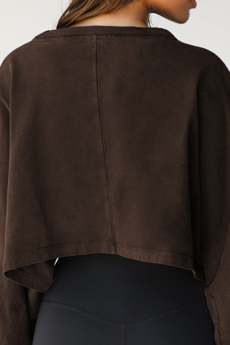 Women's Fall Cropped Drop Shoulder Relaxed Long Sleeve Top