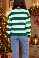 Women's Fall Christmas Embroidery Stripe Sweatshirt