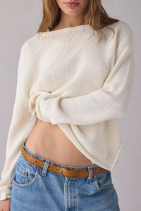 Women's Fall Crew Neck Striped Thin Lazy Knit Sweater