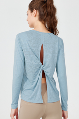 Women's Back Split Tie Lightweight Sheer Long Sleeve T-shirt
