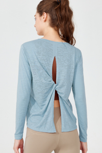 Women's Back Split Tie Lightweight Sheer Long Sleeve T-shirt