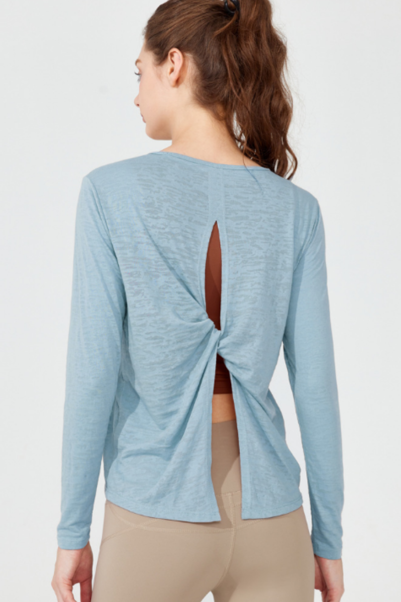 Women's Back Split Tie Lightweight Sheer Long Sleeve T-shirt