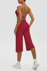 Women's Halter Bra & Wide Leg Yoga Cropped Pants Set