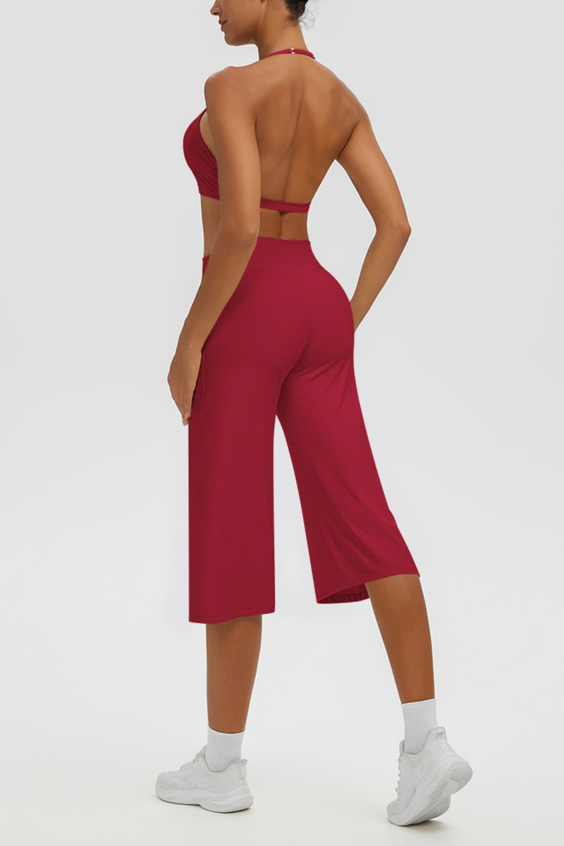 Women's Halter Bra & Wide Leg Yoga Cropped Pants Set