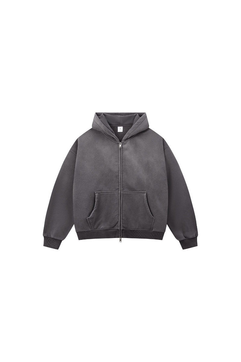 Unisex Fleece-Lined Spray-Faded Oversized Hooded Jacket