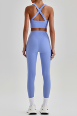 Women's Cross Back Bra & No Front Seam Leggings Yoga  Set