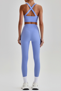 Women's Cross Back Bra & No Front Seam Leggings Yoga  Set