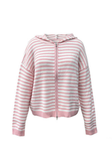 Women's Winter Striped Two-Way Zipper Hooded Knit Cardigan