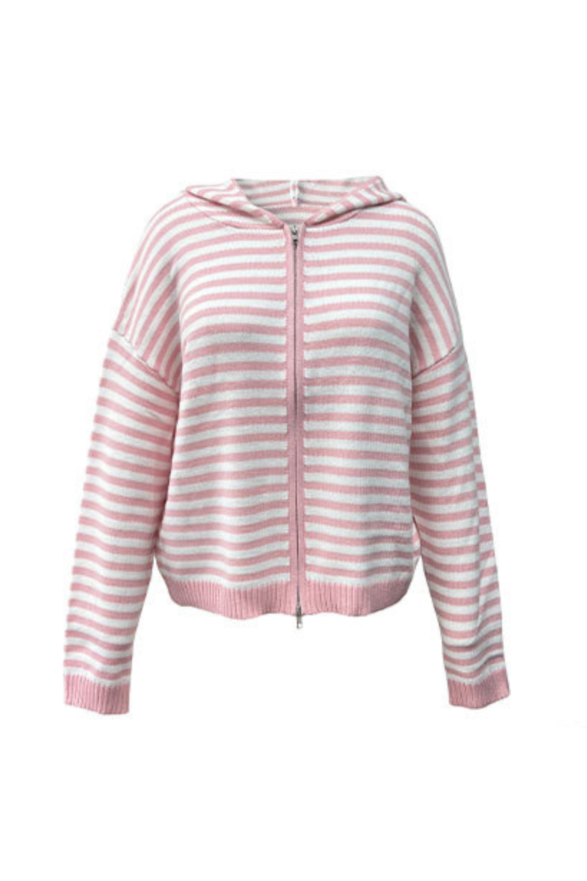Women's Winter Striped Two-Way Zipper Hooded Knit Cardigan