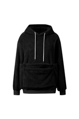 Women's Plush Long-Sleeve Drawstring Hoodie with Pet Pouch