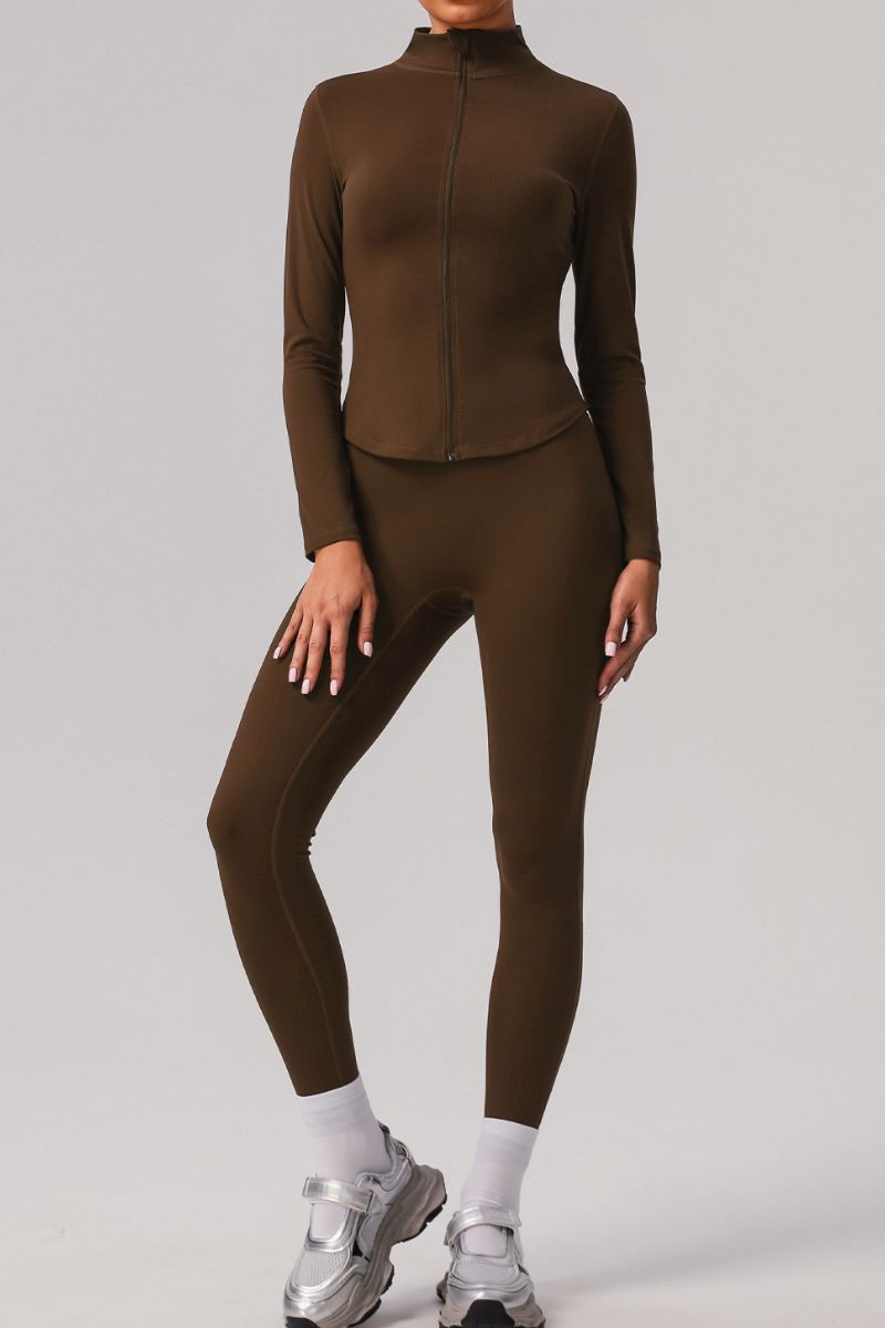 Classic long-sleeved track jacket and sports leggings 2-piece set