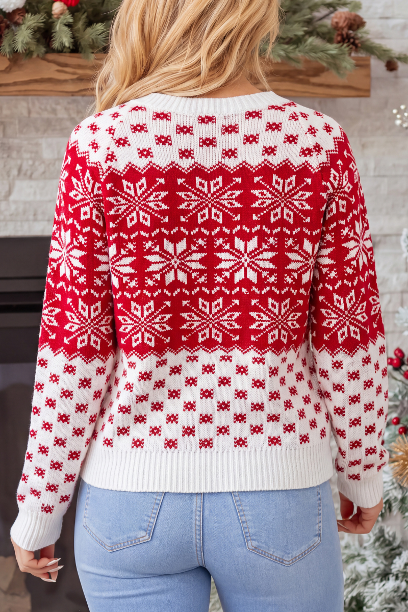 Women's Fall Christmas Snowflake Jacquard Knit Sweater