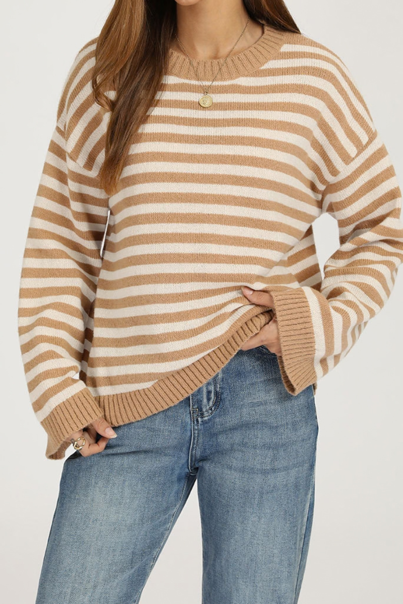 Women's Fall/Winter Knit Striped Knit Color Block Sweater
