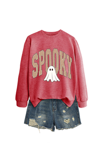 Women's Fall Halloween Plaid Ghost Print Oversize Pullover