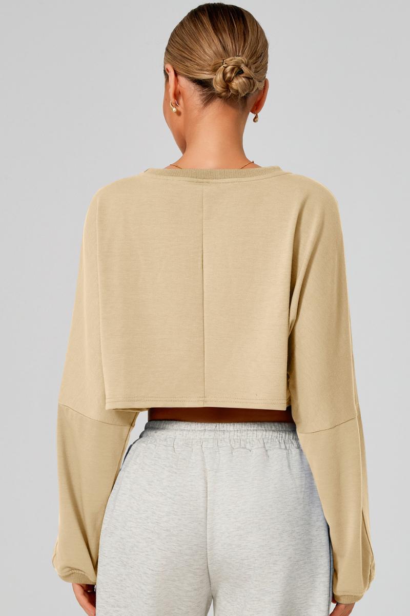 Women's Fall Cropped Drop Shoulder Long Sleeve Top