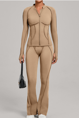 Ladies' zipper long-sleeve two-piece set