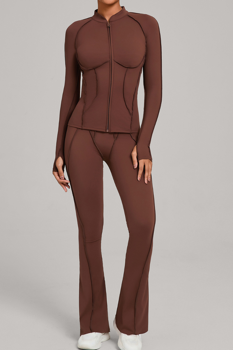 Versatile zipper-fastened matte-finish yoga three-piece set