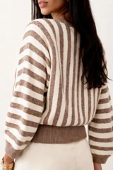 Women's Fall Cropped Color Block Striped Knit Sweater