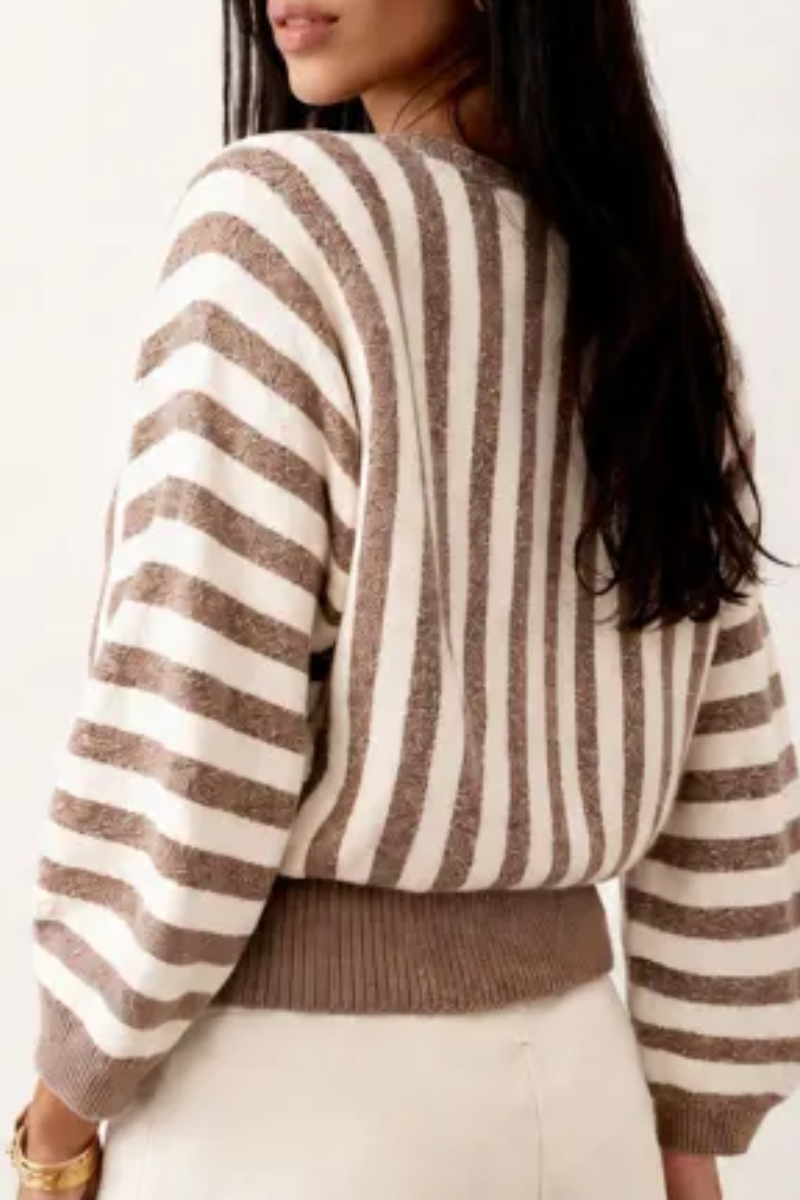 Women's Fall Cropped Color Block Striped Knit Sweater