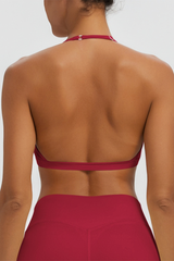 Women's Naked Feel Padded Halter V Neck Sports Bra