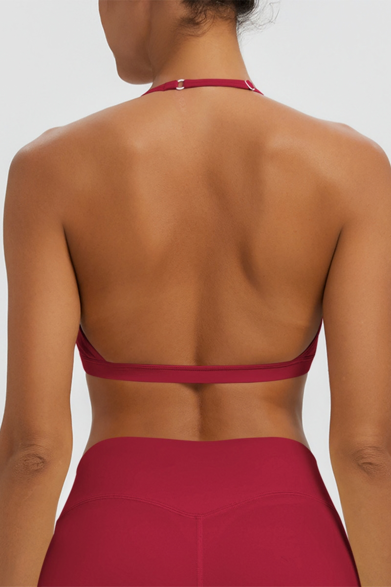 Women's Naked Feel Padded Halter V Neck Sports Bra