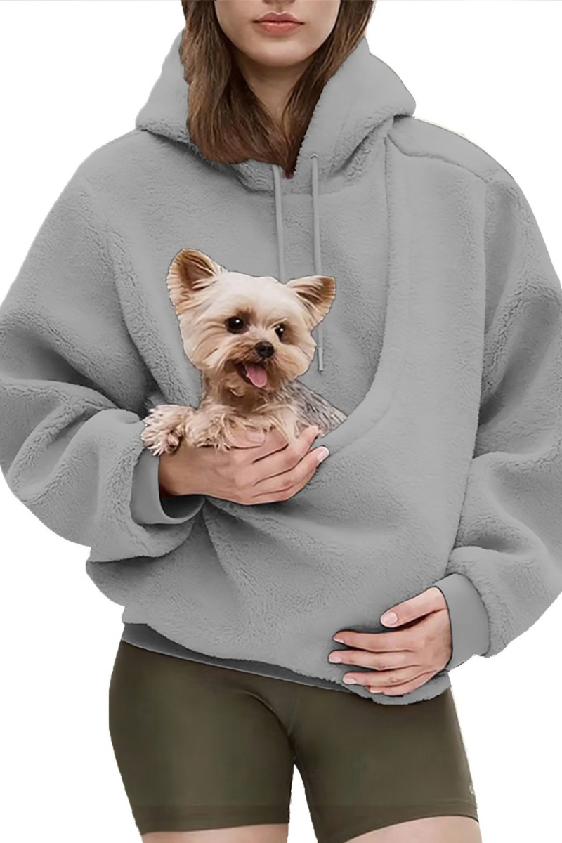 Women's Fall/Winter Fleece Front Large Pet Pocket Hoodie