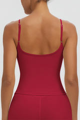 Women Square Neck Adjustable Thin Strap Workout Tank Top