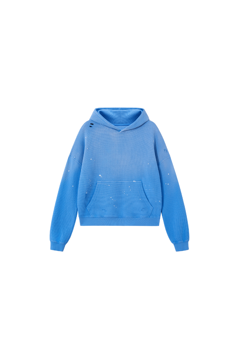 Women's Streetwear Washed Paint Splatter Waffle Hoodie