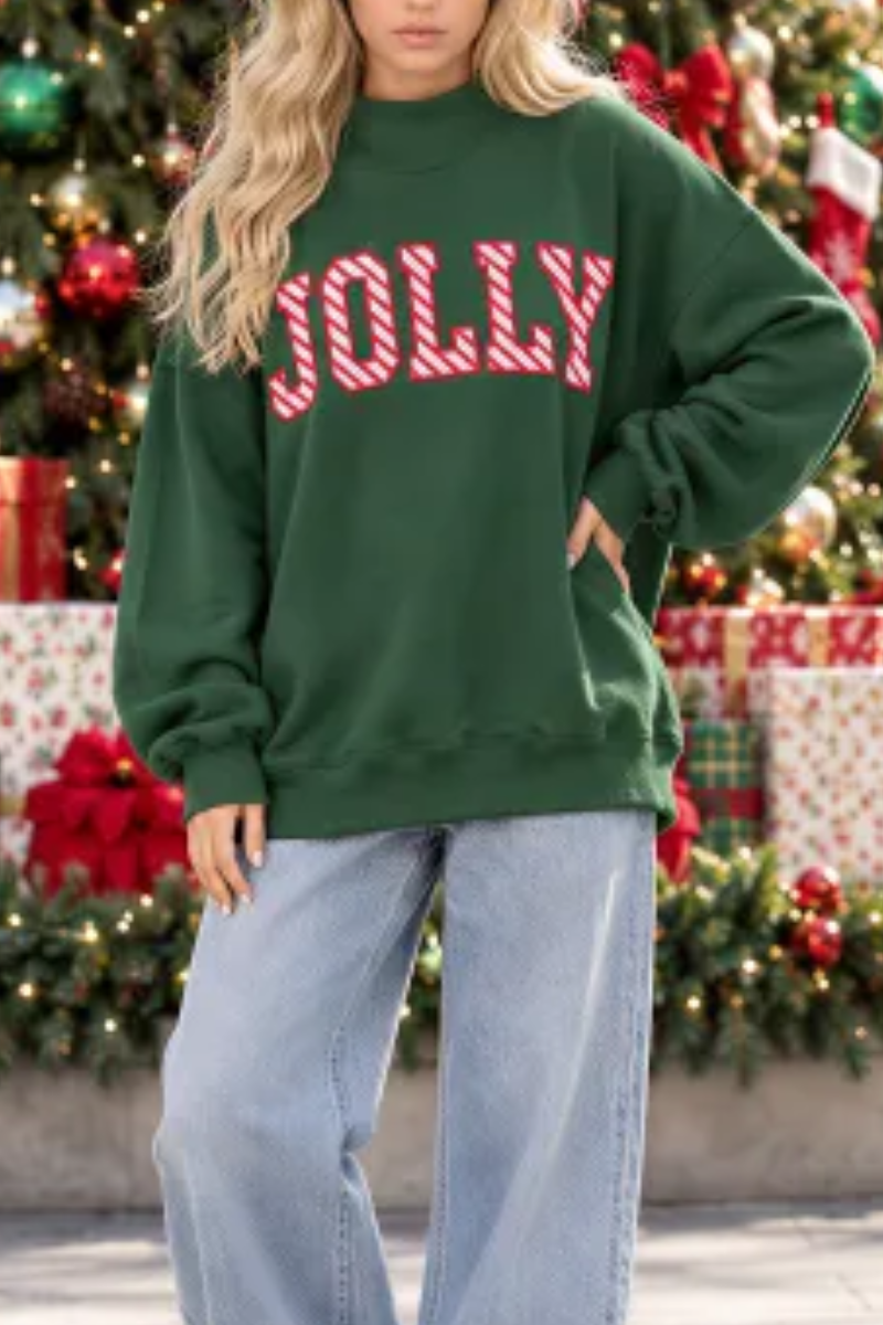 Women's Fall Christmas MERRY Applique Mockneck Sweatshirt
