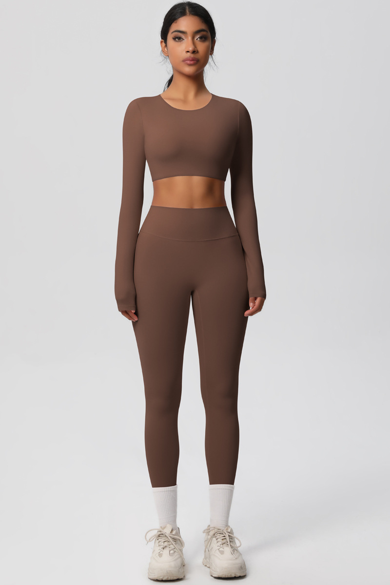Women Tight Yoga Set:Long Sleeve Top + High Waisted Leggings