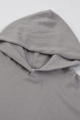 Unisex Fall Boxy Fit Waffle Texture Pullover Relaxed Hoodie
