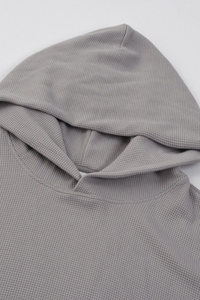 Unisex Fall Boxy Fit Waffle Texture Pullover Relaxed Hoodie