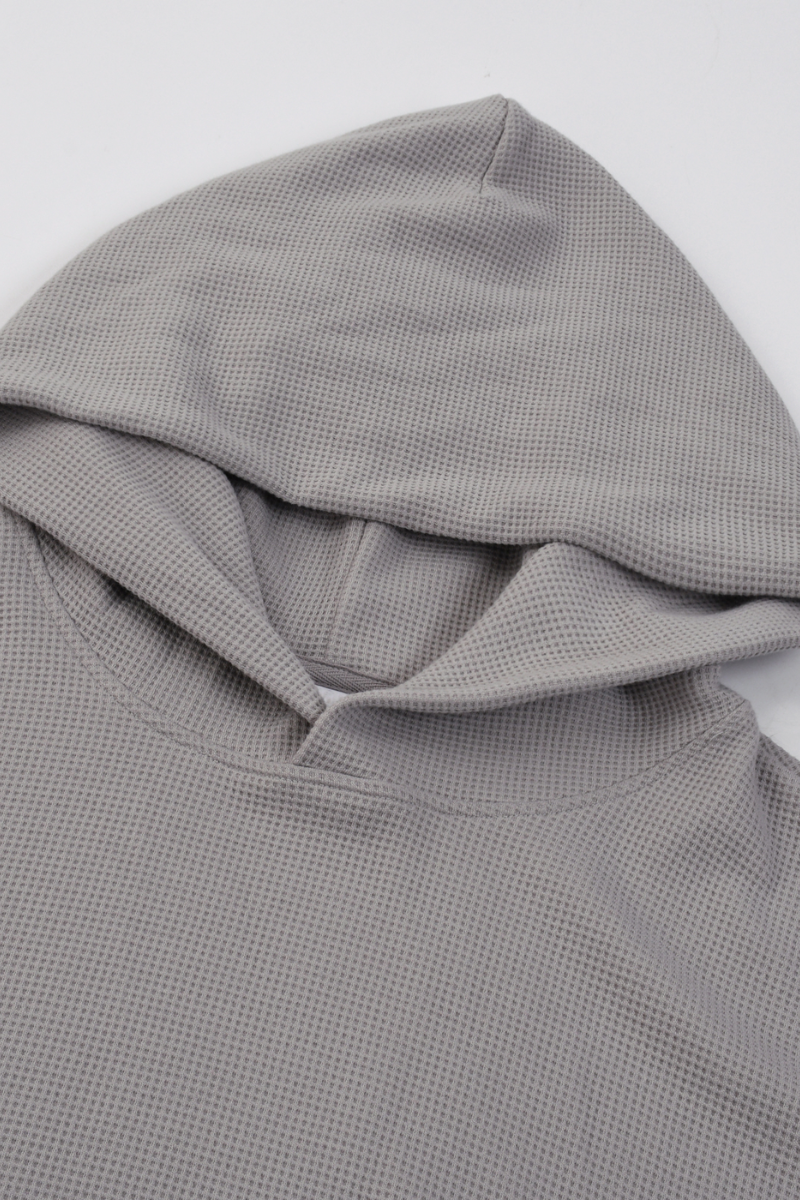 Unisex Fall Boxy Fit Waffle Texture Pullover Relaxed Hoodie