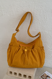 Women's Plaid Multi Pocket Drawstring Ruched Shoulde Bag