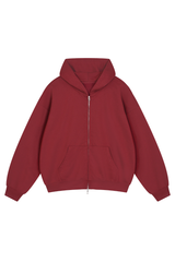 Unisex Fall Relaxed Drop Shoulder Full Zip Hooded Jacket