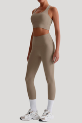 Women Naked Feel Cross Back Yoga Set: High Waisted Seamless Tummy Control Leggings + Crisscross Sports Bra