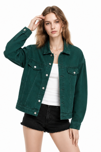 Women's Fall 100% Cotton Oversized Washed Denim Jacket