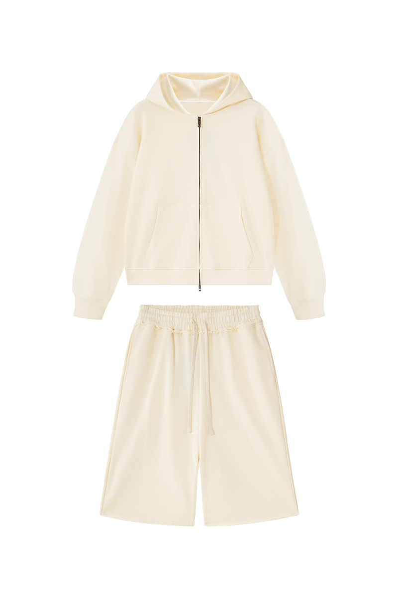 Women's 100% Cotton Loungewear Sets:Hooded Jacket &Mid Short