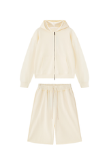 Men's 100% Cotton Loungewear Sets:Hooded Jacket &Mid Shorts