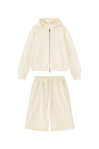 Men's 100% Cotton Loungewear Sets:Hooded Jacket &Mid Shorts