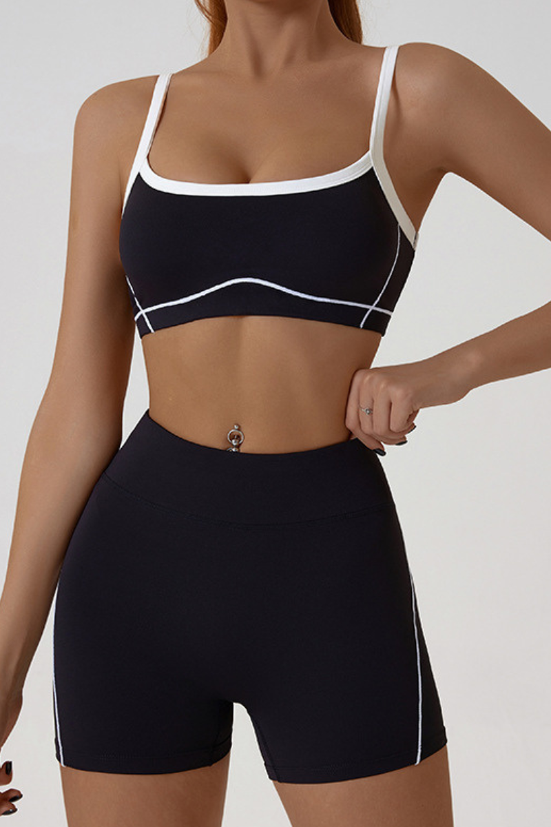 Color-Block Trim Sports Bra & Shorts Set