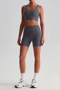 Women's Bare Feel Cross Back Bra &High Waist Shorts Yaga Set