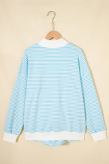 Women's Loungewear Sets:Striped Mock Neck Sweatshirt &Shorts