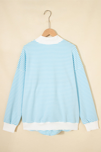 Women's Loungewear Sets:Striped Mock Neck Sweatshirt &Shorts