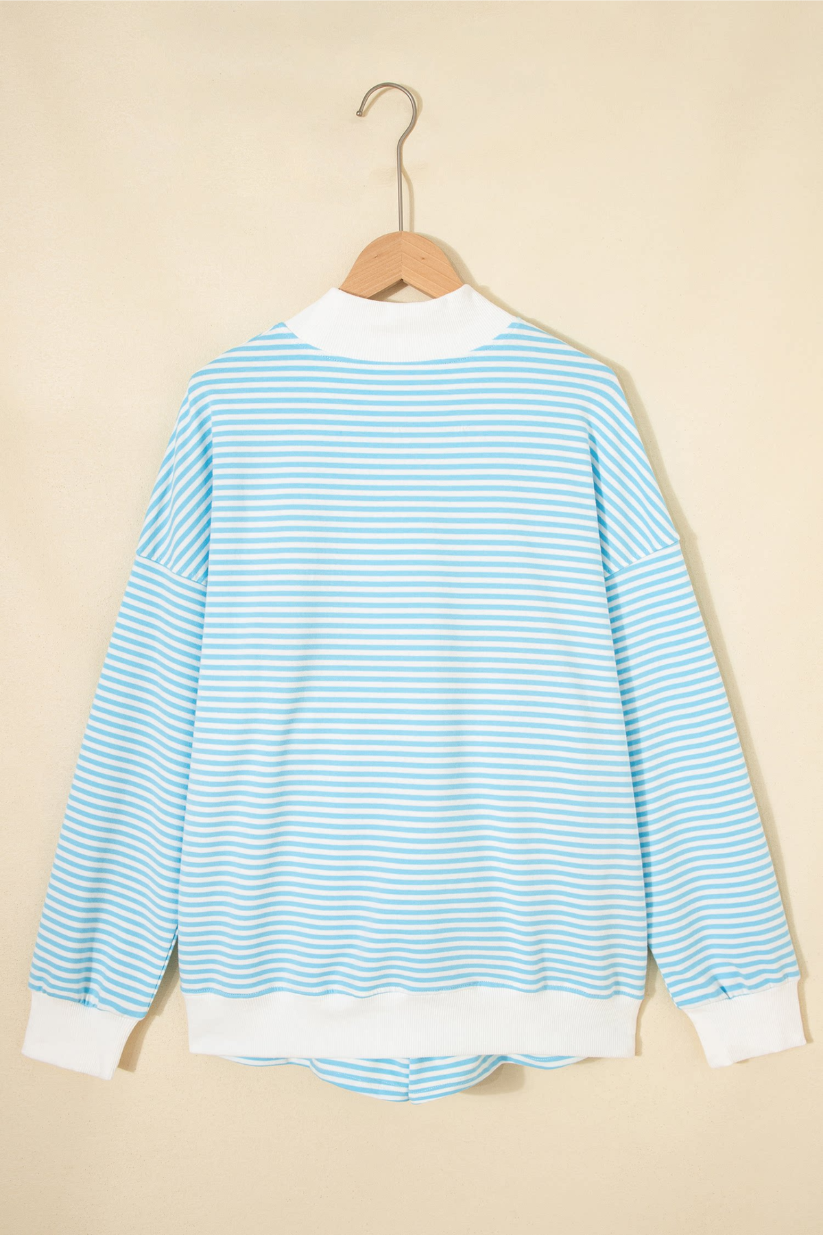 Women's Loungewear Sets:Striped Mock Neck Sweatshirt &Shorts